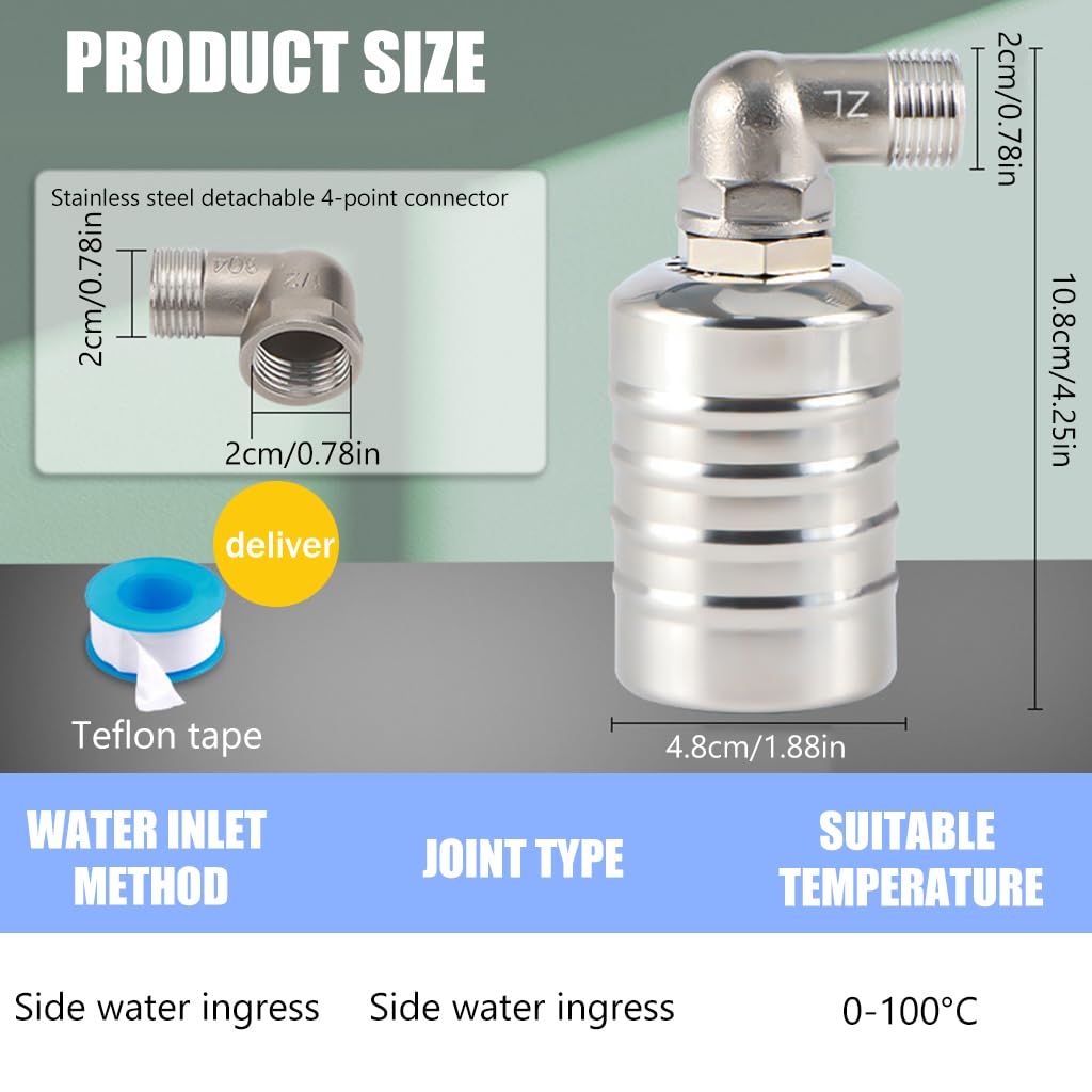 HASTHIP Float Valve for Water Tank, 1/2 HASTHIP Float Valve for Water Tank, 1/2